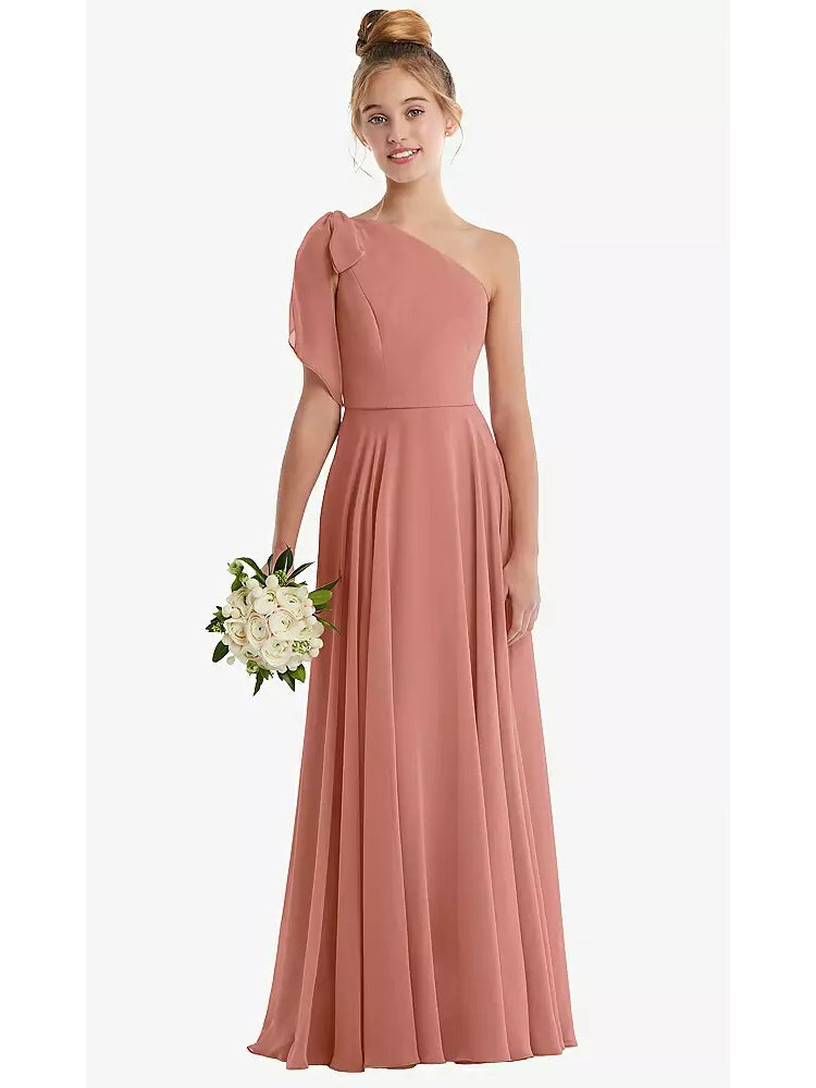 Chiffon A-Line One Shoulder Sleeveless Junior Dress-BJ00020