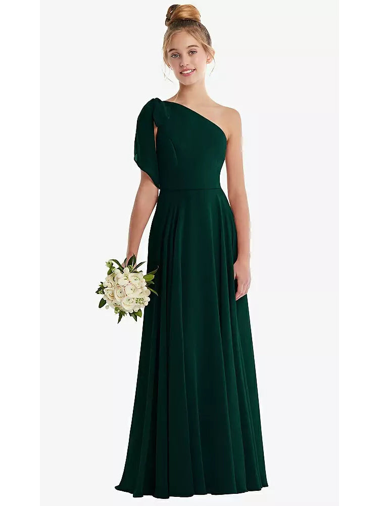 Chiffon A-Line One Shoulder Sleeveless Junior Dress-BJ00020