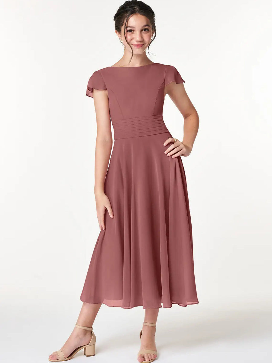 Chiffon A-Line Scoop Neck Half Sleeves Junior Dress-BJ00022