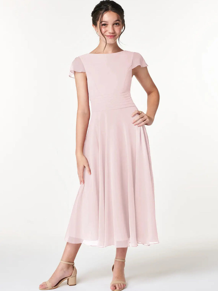 Chiffon A-Line Scoop Neck Half Sleeves Junior Dress-BJ00022