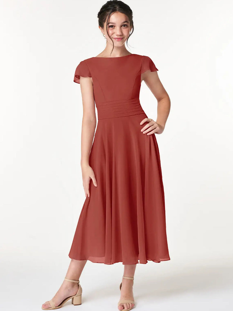 Chiffon A-Line Scoop Neck Half Sleeves Junior Dress-BJ00022