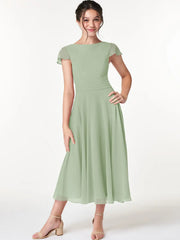 Chiffon A-Line Scoop Neck Half Sleeves Junior Dress-BJ00022