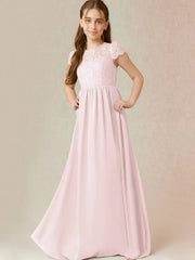 Chiffon A-Line Scoop Neck Half Sleeves Junior Dress-BJ00023