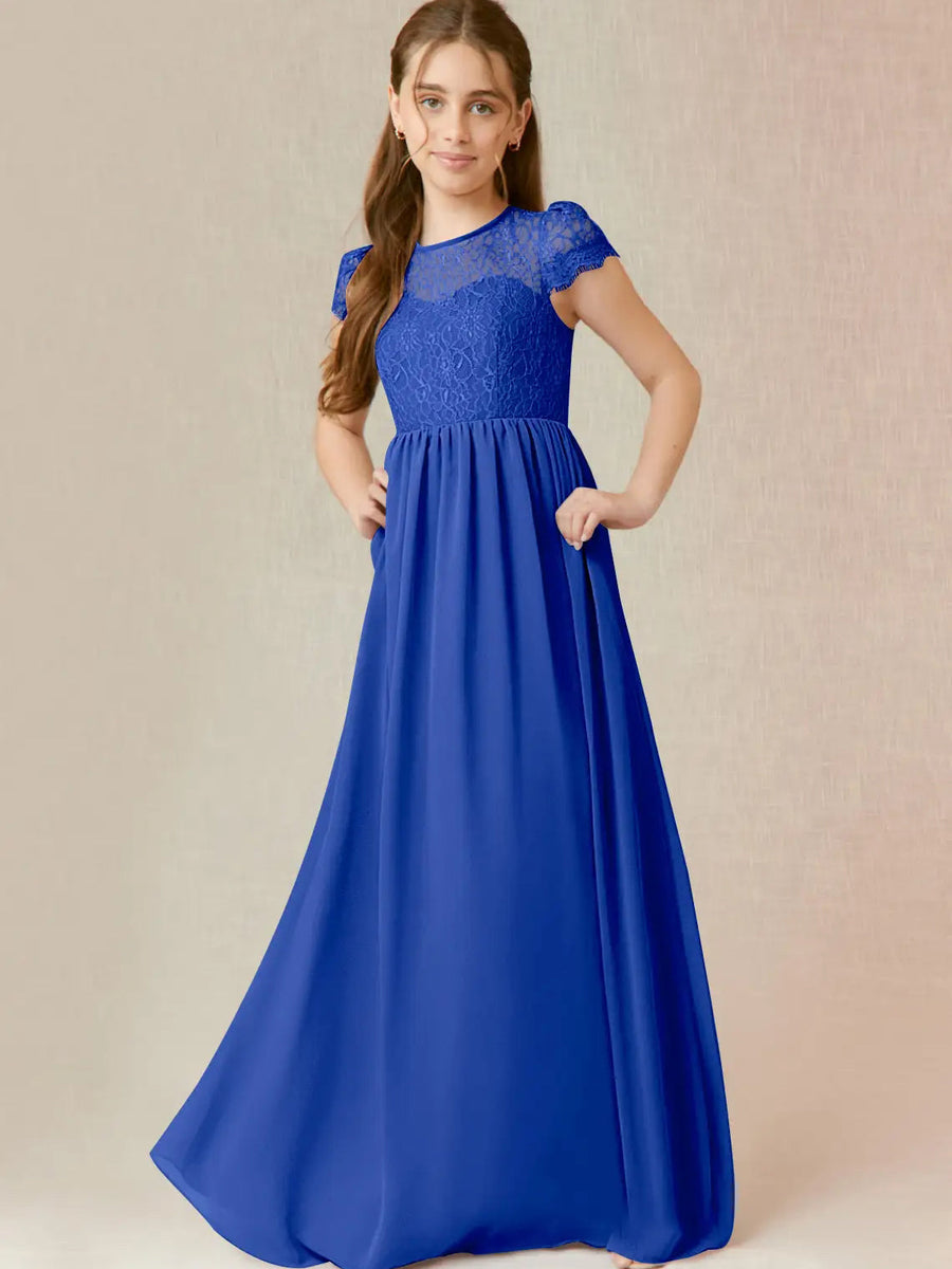 Chiffon A-Line Scoop Neck Half Sleeves Junior Dress-BJ00023