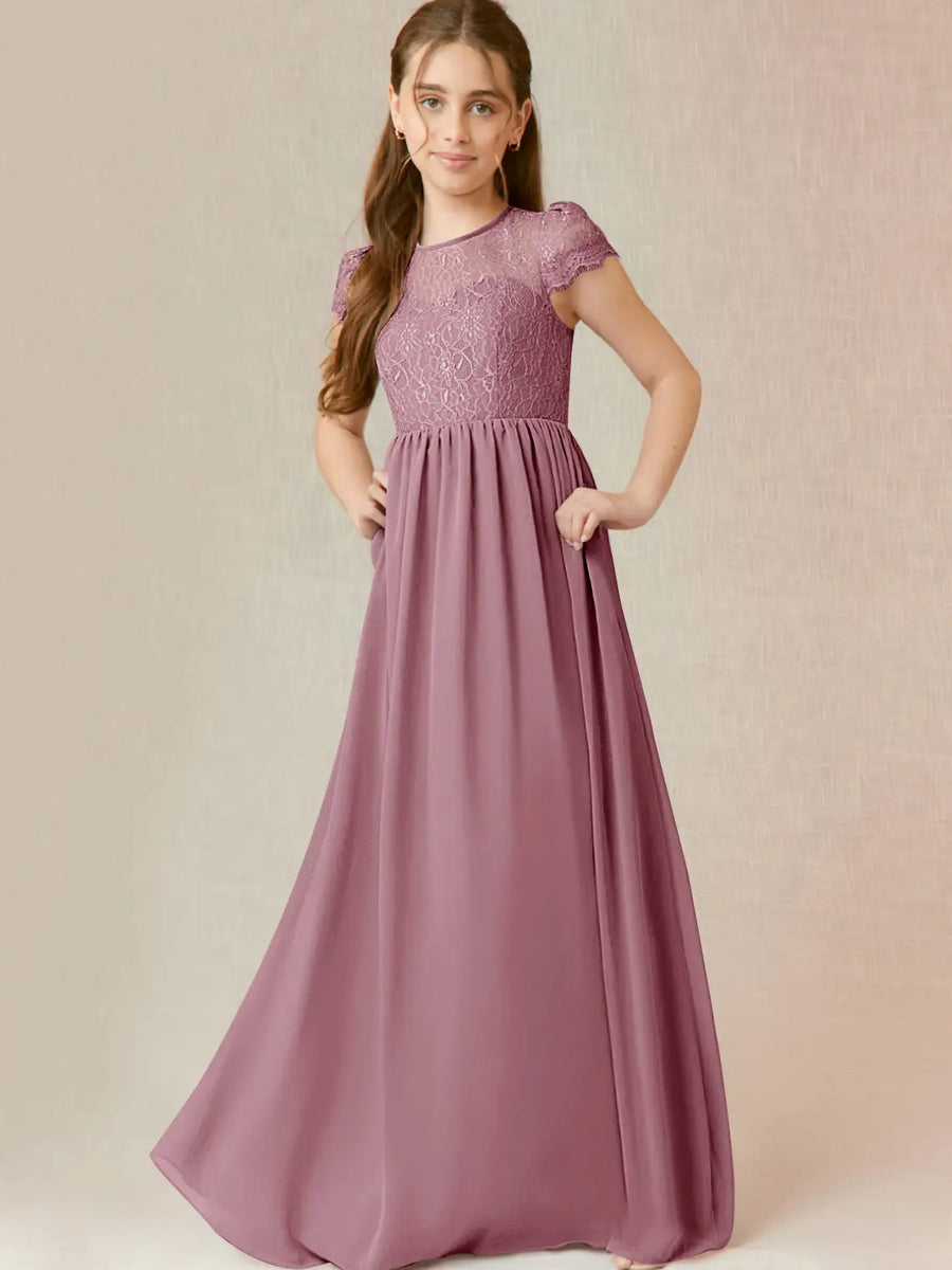 Chiffon A-Line Scoop Neck Half Sleeves Junior Dress-BJ00023