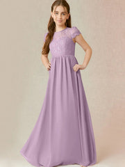 Chiffon A-Line Scoop Neck Half Sleeves Junior Dress-BJ00023