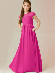 Chiffon A-Line Scoop Neck Half Sleeves Junior Dress-BJ00023