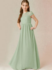 Chiffon A-Line Scoop Neck Half Sleeves Junior Dress-BJ00023