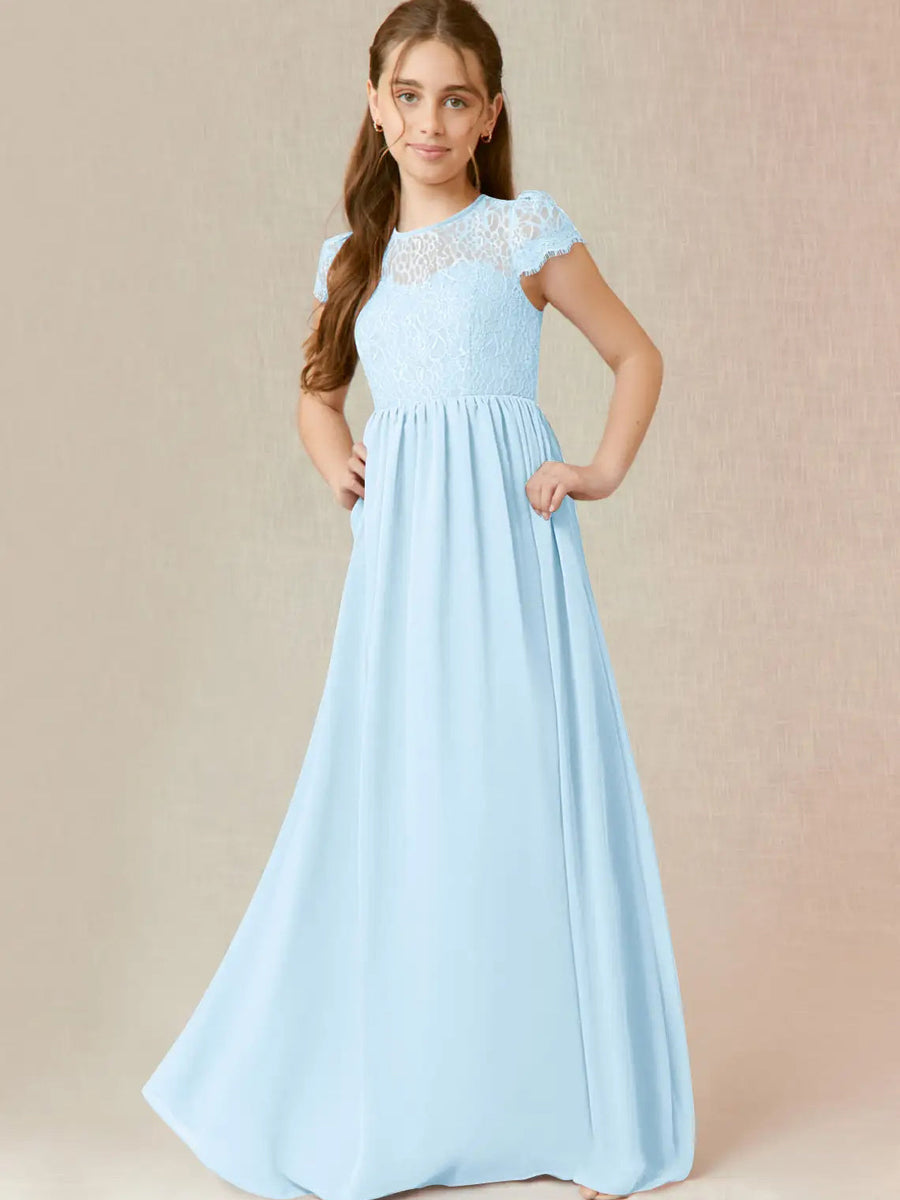 Chiffon A-Line Scoop Neck Half Sleeves Junior Dress-BJ00023