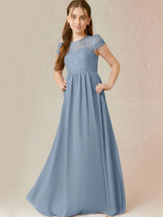 Chiffon A-Line Scoop Neck Half Sleeves Junior Dress-BJ00023