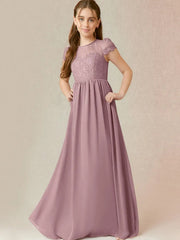 Chiffon A-Line Scoop Neck Half Sleeves Junior Dress-BJ00023