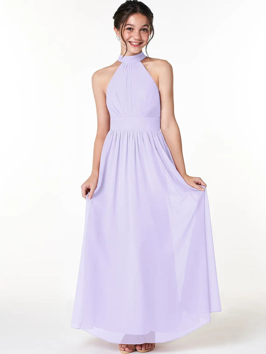 Chiffon A-Line Scoop Neck Sleeveless Junior Dress-BJ00024