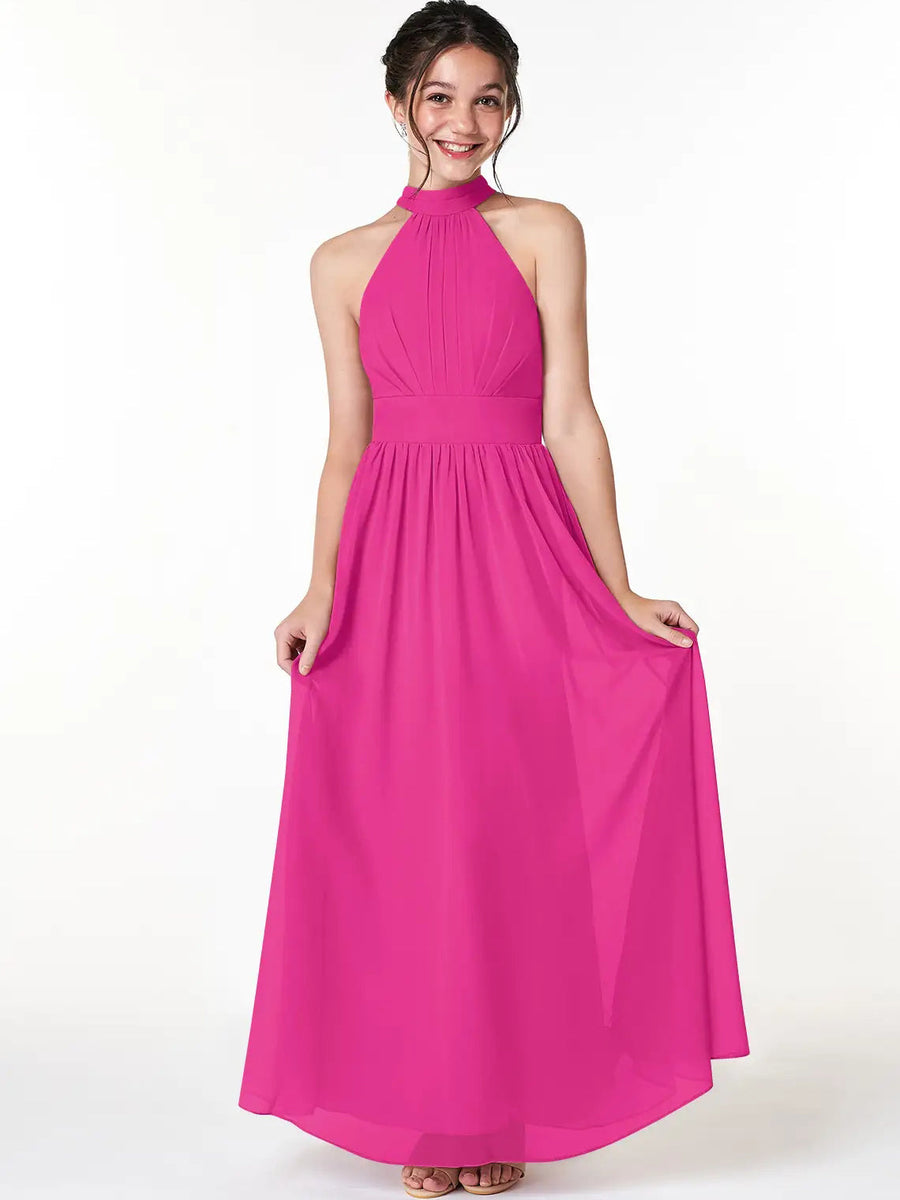 Chiffon A-Line Scoop Neck Sleeveless Junior Dress-BJ00024