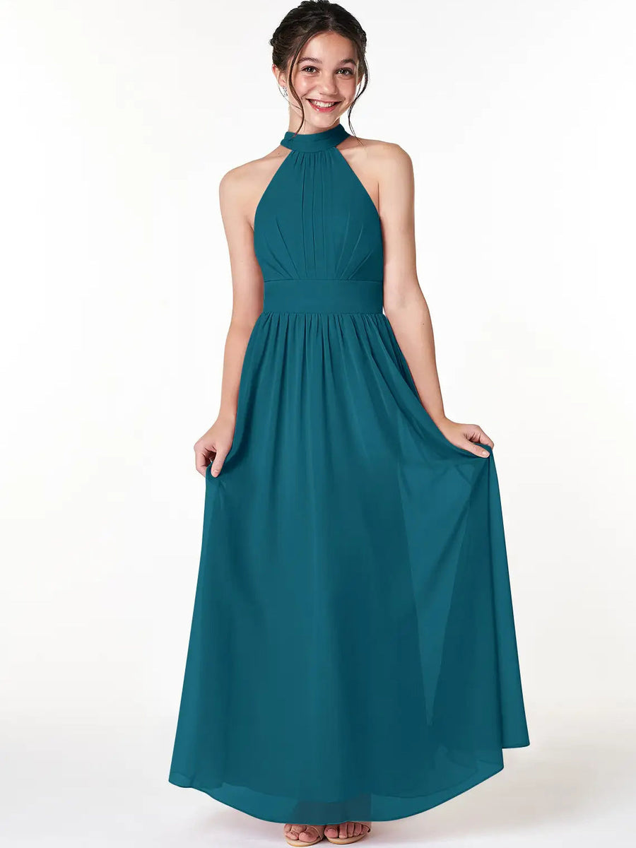 Chiffon A-Line Scoop Neck Sleeveless Junior Dress-BJ00024