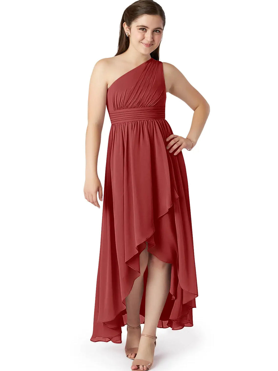 Chiffon A-Line One Shoulder Sleeveless Junior Dress-BJ00025