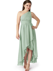 Chiffon A-Line One Shoulder Sleeveless Junior Dress-BJ00025