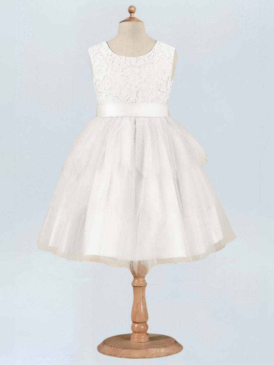 Lace A-Line Scoop Neck Half Sleeves Floweer Girl Dress-B500123