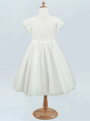 Lace A-Line Scoop Neck Half Sleeves Floweer Girl Dress-B500120