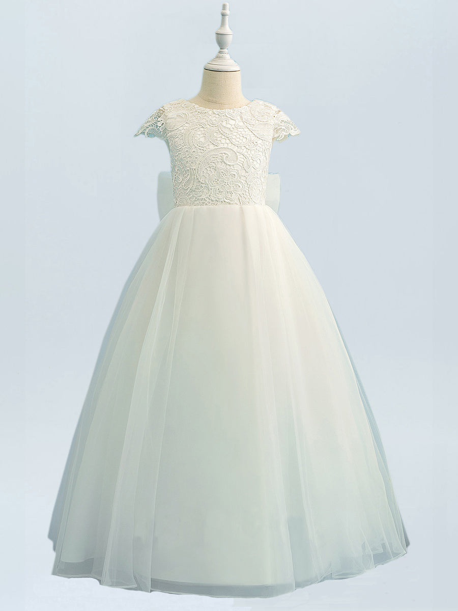 Lace A-Line Scoop Neck Half Sleeves Floweer Girl Dress-B500126