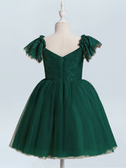 Lace A-Line Scoop Neck Half Sleeves Floweer Girl Dress-B500128