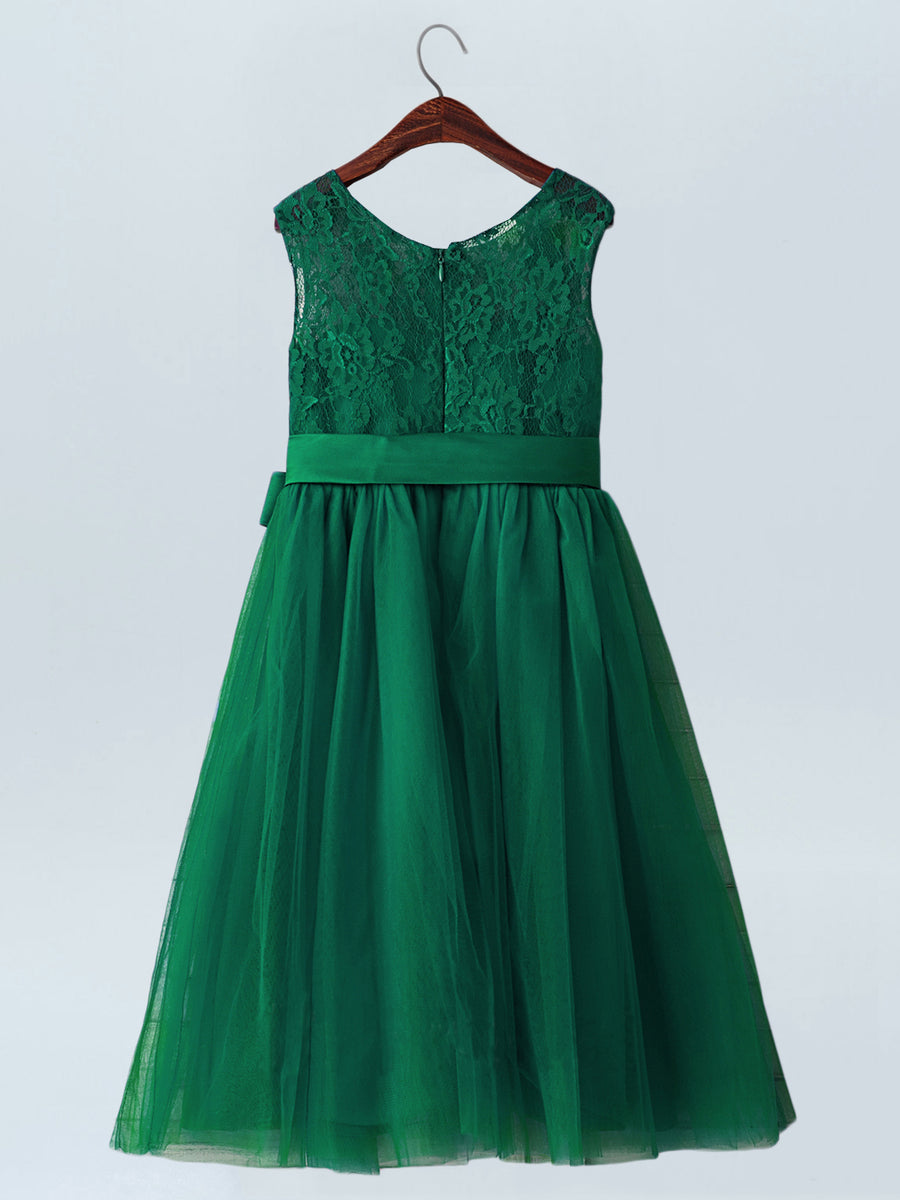 Lace A-Line Scoop Neck Half Sleeves Floweer Girl Dress-B500130
