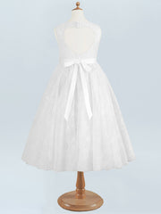 Lace A-Line Scoop Neck Half Sleeves Floweer Girl Dress-B500119