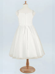 Lace A-Line Scoop Neck Half Sleeves Floweer Girl Dress-B500121