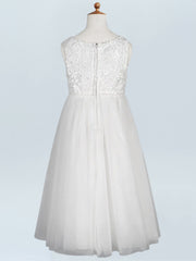 Lace A-Line Scoop Neck Half Sleeves Floweer Girl Dress-B500124