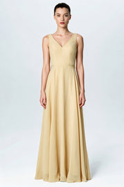 Chiffon Column V-Neck Sleeveless Bridesmaid Dress-B03056