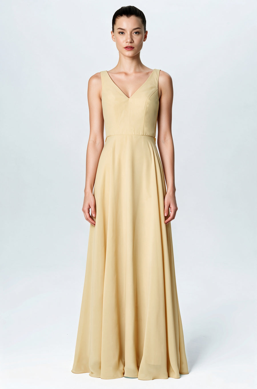 Chiffon Column V-Neck Sleeveless Bridesmaid Dress-B03056