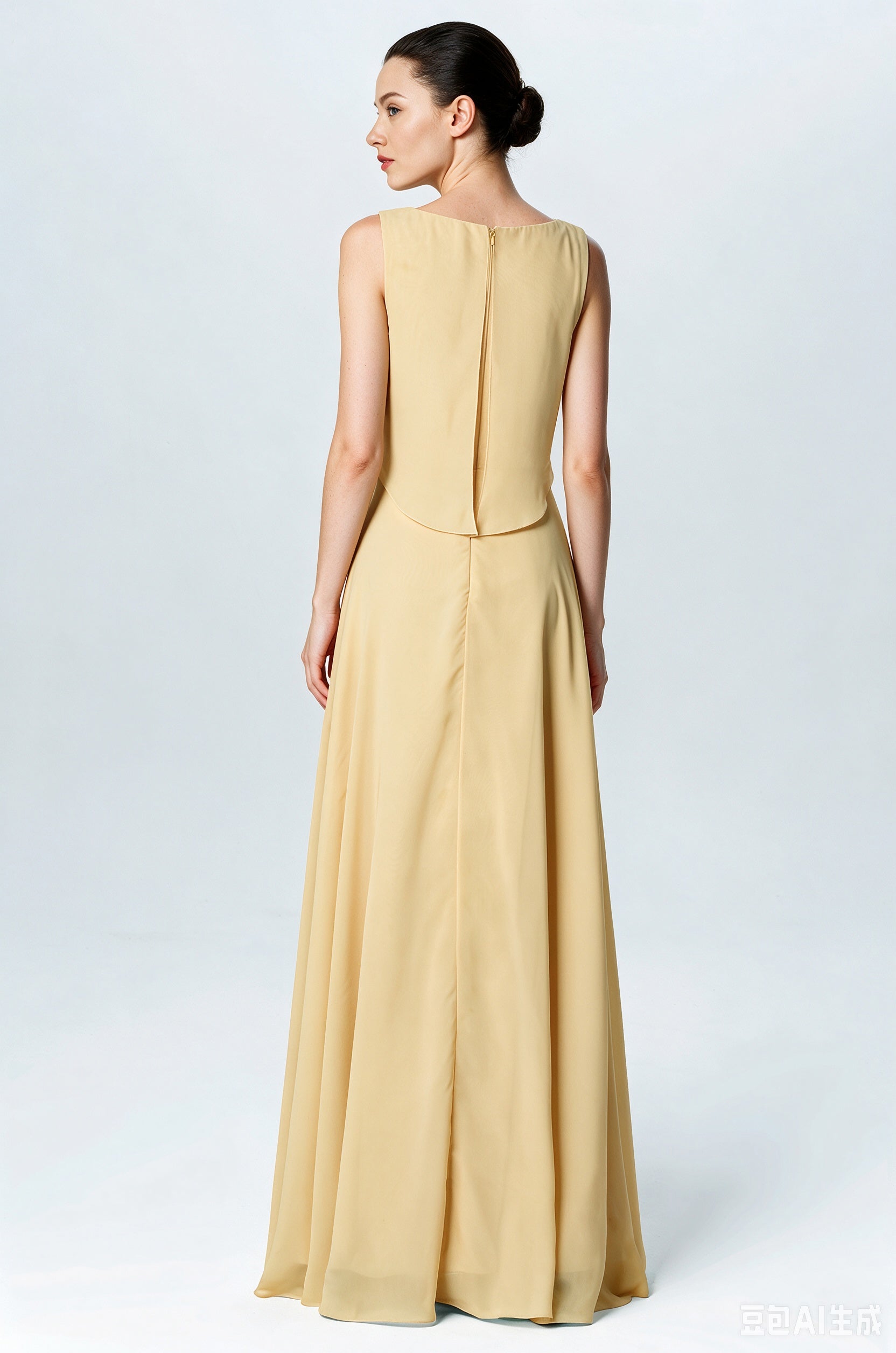 Chiffon Column V-Neck Sleeveless Bridesmaid Dress-B03056