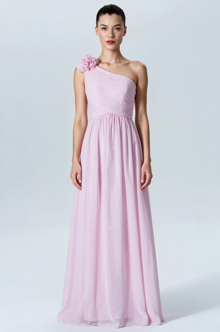 Chiffon Column One Shoulder Sleeveless Bridesmaid Dress-B07607