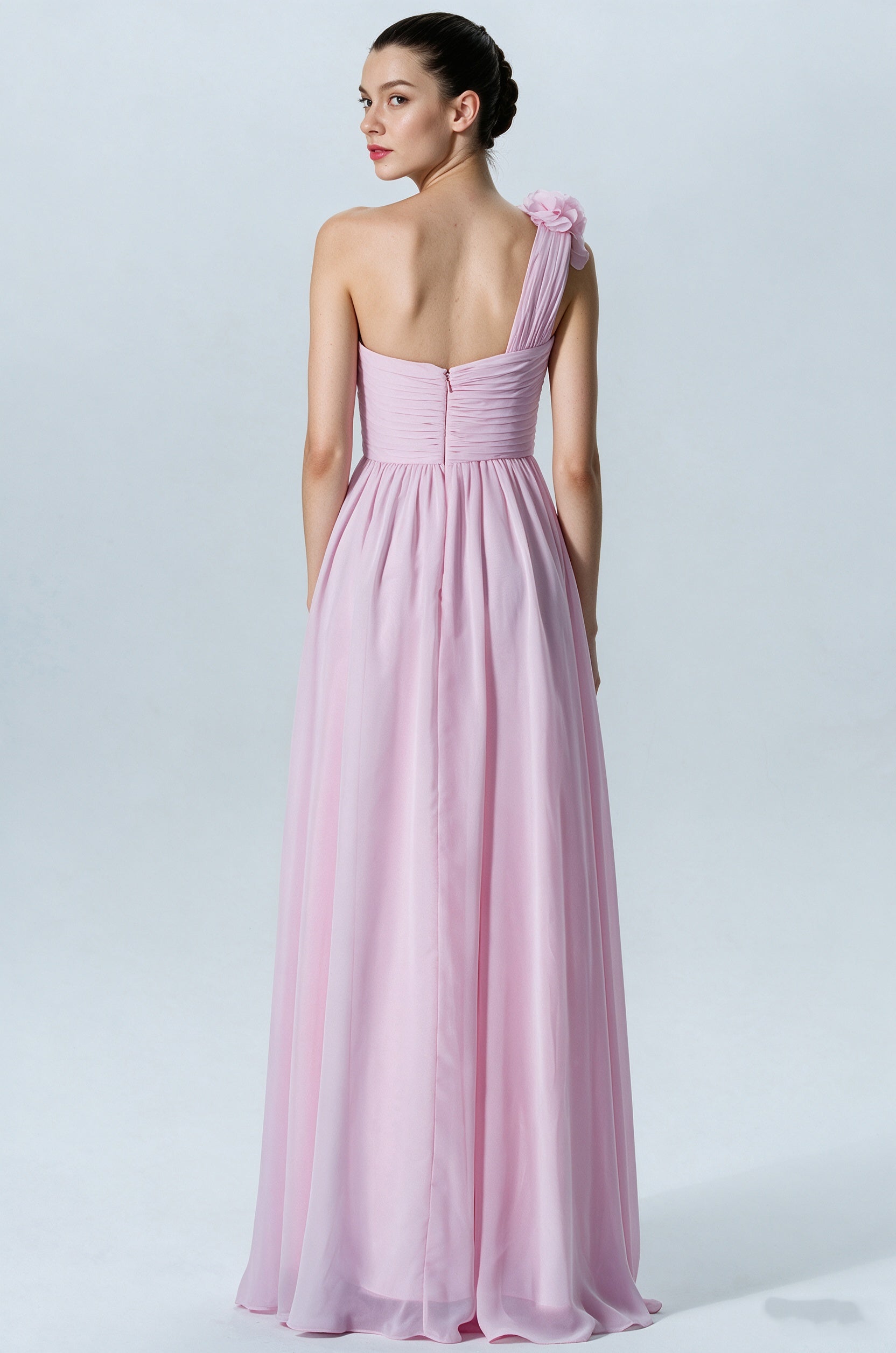 Chiffon Column One Shoulder Sleeveless Bridesmaid Dress-B07607