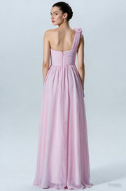 Chiffon Column One Shoulder Sleeveless Bridesmaid Dress-B07607