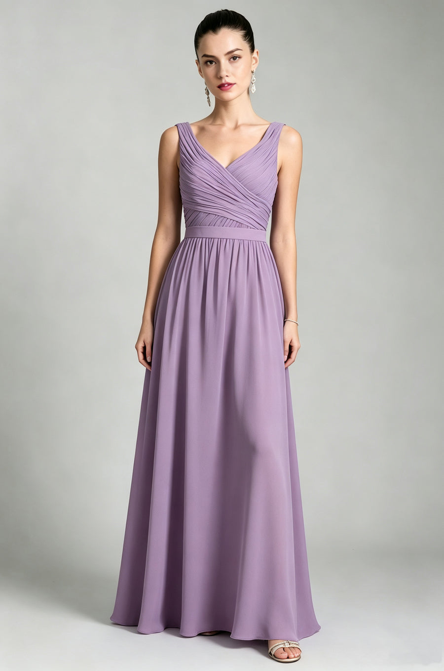 Chiffon Column Straps Sleeveless Bridesmaid Dress-B07879