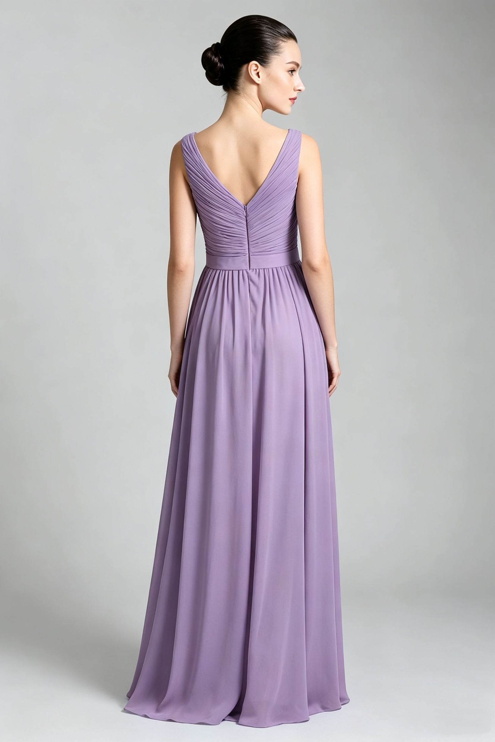 Chiffon Column Straps Sleeveless Bridesmaid Dress-B07879