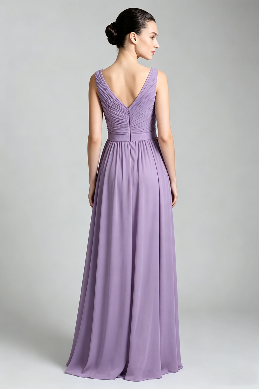 Chiffon Column Straps Sleeveless Bridesmaid Dress-B07879