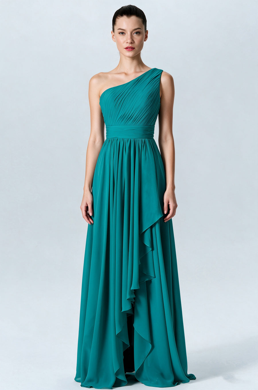 Chiffon A-line One Shoulder Sleeveless Bridesmaid Dress-B07900