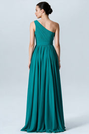 Chiffon A-line One Shoulder Sleeveless Bridesmaid Dress-B07900