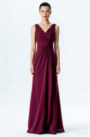 Chiffon Column V-Neck Sleeveless Bridesmaid Dress-B13650