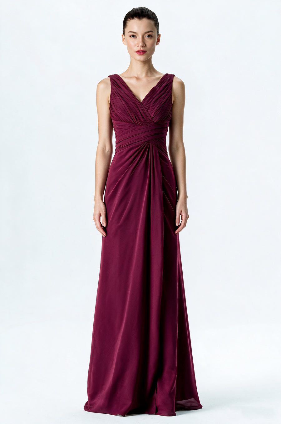 Chiffon Column V-Neck Sleeveless Bridesmaid Dress-B13650