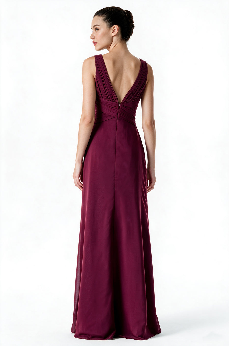 Chiffon Column V-Neck Sleeveless Bridesmaid Dress-B13650