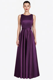Satin Column Boat Neck Sleeveless Bridesmaid Dress-B14097