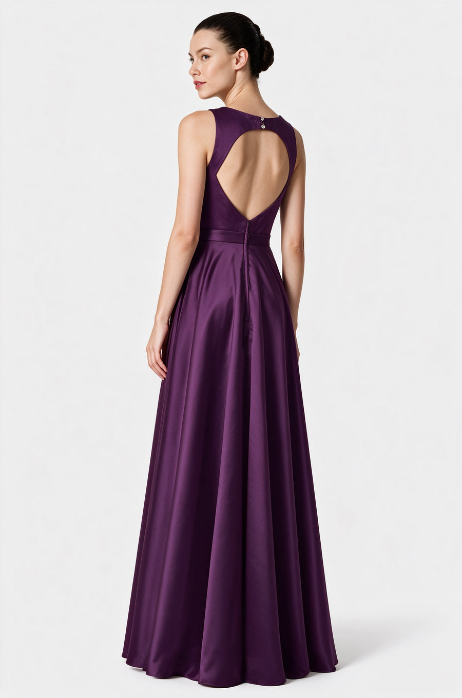 Satin Column Boat Neck Sleeveless Bridesmaid Dress-B14097