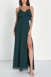 Chiffon A-Line V-Neck Sleeveless Bridesmaid Dress-B19425