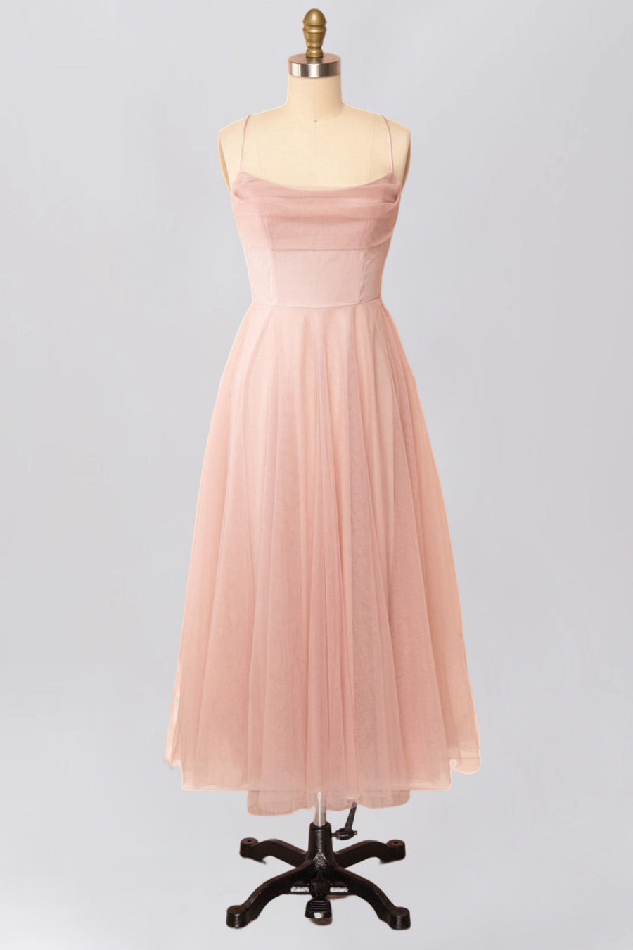 Chiffon A-Line Cowl Neck Sleeveless Bridesmaid Dress-B19430
