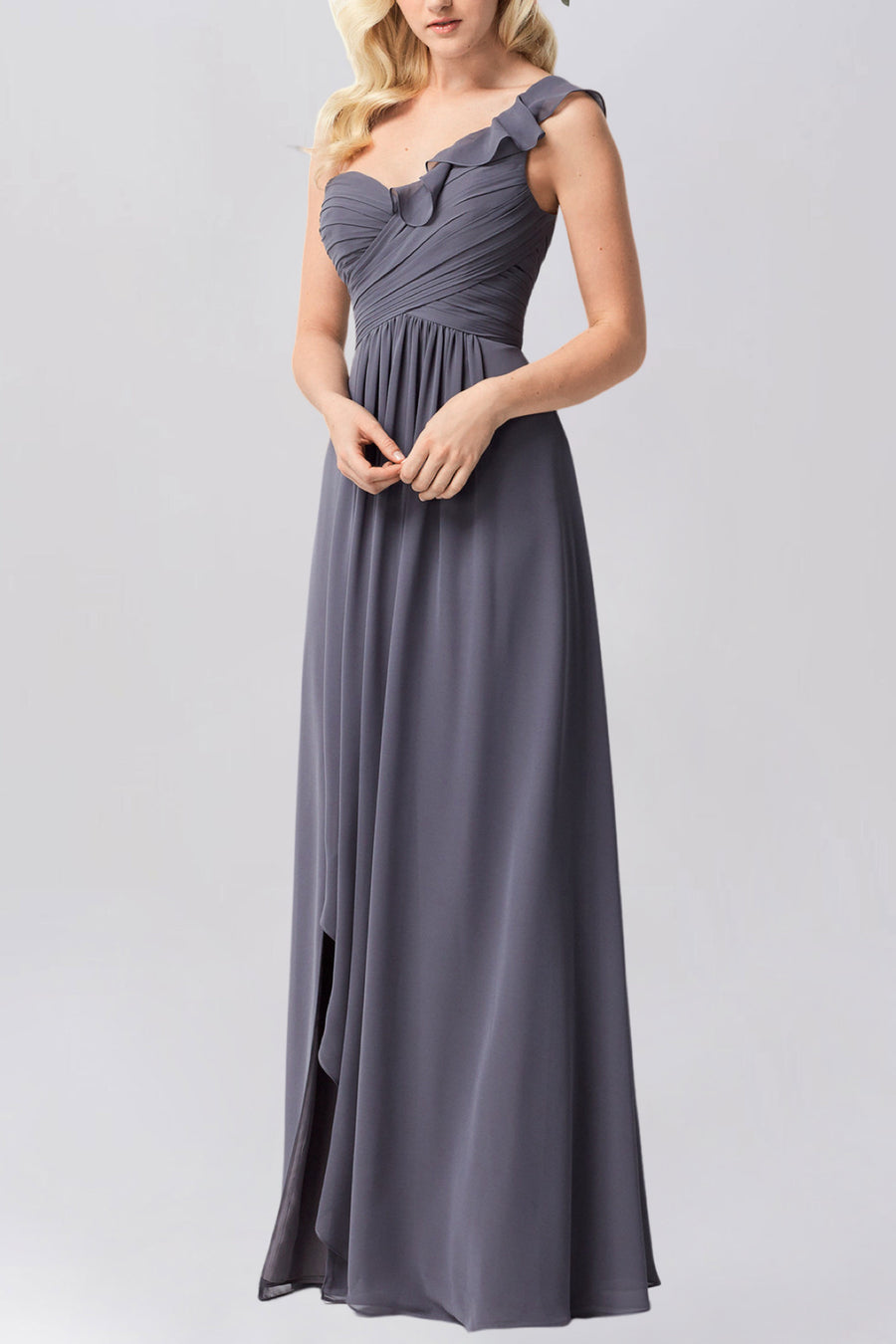Chiffon A-Line Dipped Long Sleeves Bridesmaid Dress-B19511