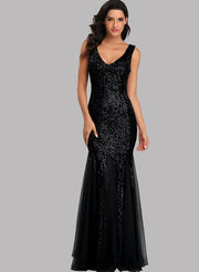 Sequin Mermaid V-Neck Sleeveless Dress-BM00043