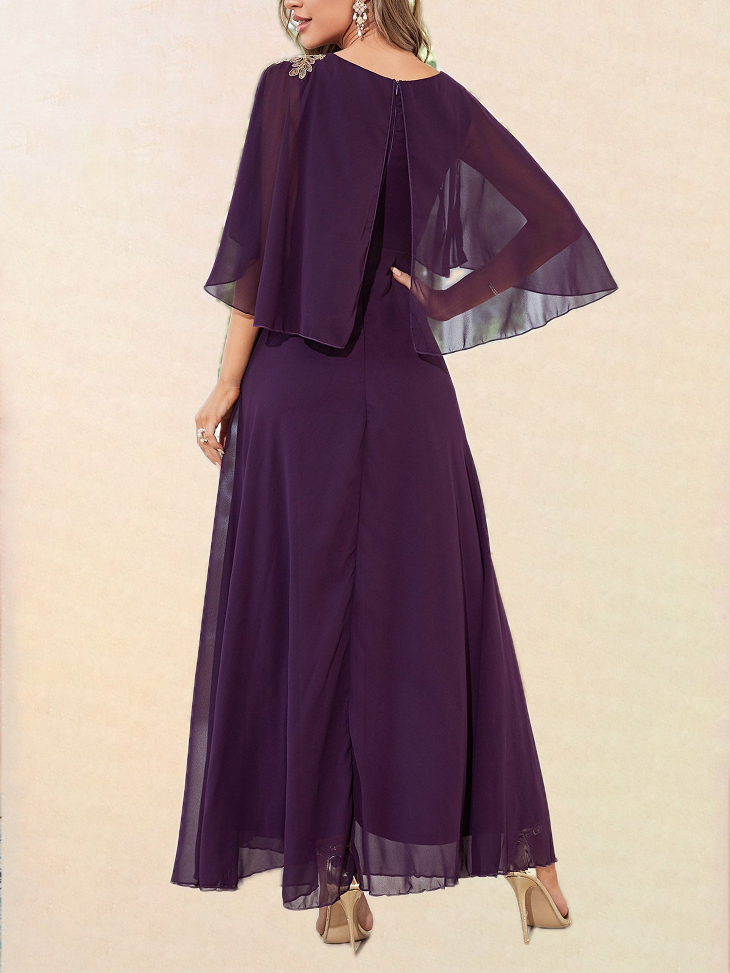 Lace A-Line Scoop Neck Half Sleeves-Dress-BM00050