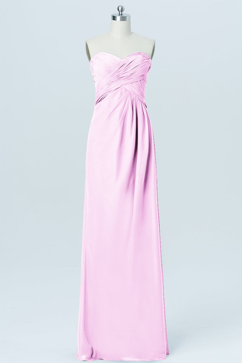 Chiffon Column Strapless Sleeveless Bridesmaid Dress-B03012